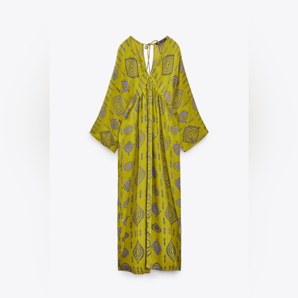 Zara Dress kaftan kimono midi maxi bohemian oversize beads prints summer - Picture 2 of 6
